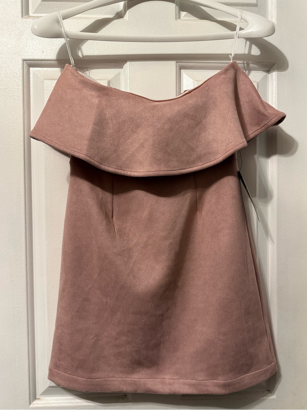 Lulus Off Shoulder Ruffle Mini Dress Dusty Rose XS Faux Suede NWT - Picture 3 of 7